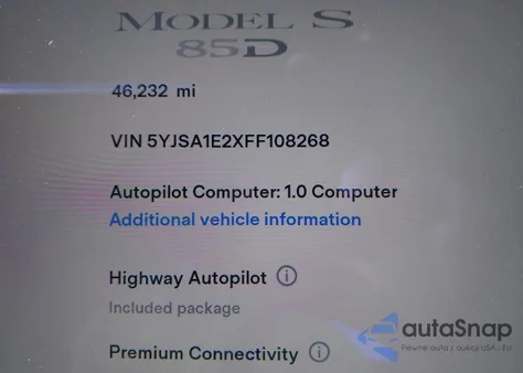 2015 Tesla Model S 70D/85D/P85D from USA, damaged, VIN 5YJSA1E2XFF108268